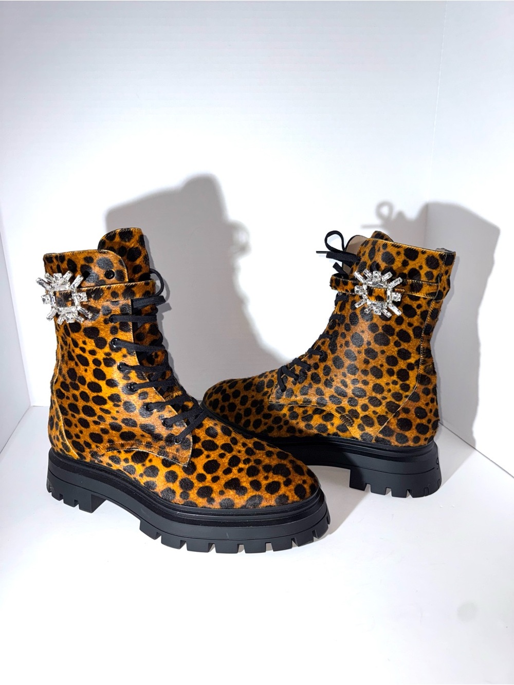 Stuart Weitzman Nova Crystal Bedford Leopard Booties